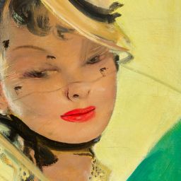 Femme sous un parapluie, peinture colorée. Jean-Gabriel Domergue - galerie latrium - photo 3