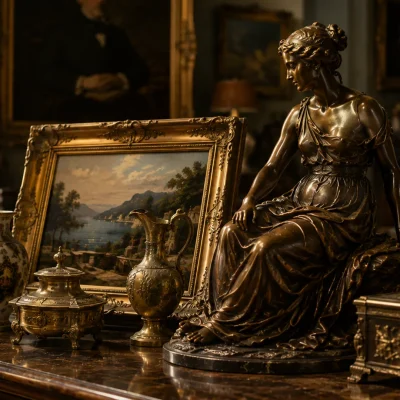 Bronzes, tableaux et objets d'art en succession - estimation et cession - galere latrium - banniere