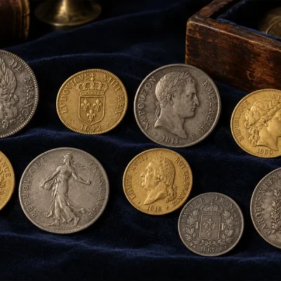 Lot de pièces françaises en or et en argent - galere latrium