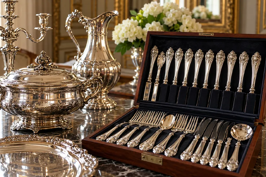 Ensemble de pièces de service et de couverts argentés anciens