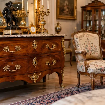 commode ancienne Louis XV dans un intérieur élégant - galerie latrium - cadre 1